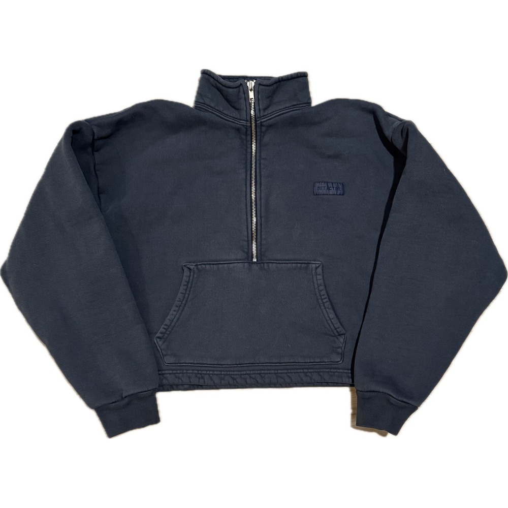 Set Active Half Zip Sweatshirt Womens Small Blue Cropped Pullover Cotton USA